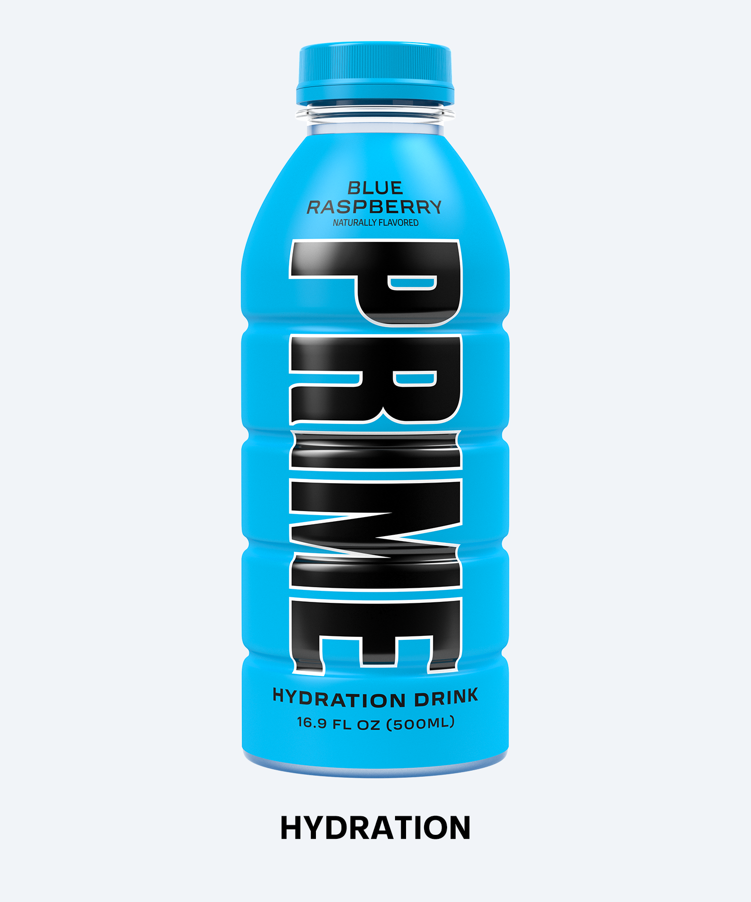 A Prime hydration bottle in flavor blue raspberry.