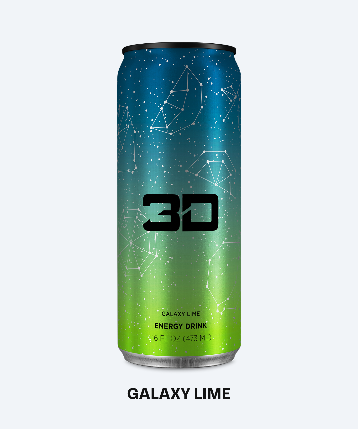 A 3D energy drink in flavor galaxy lime. 