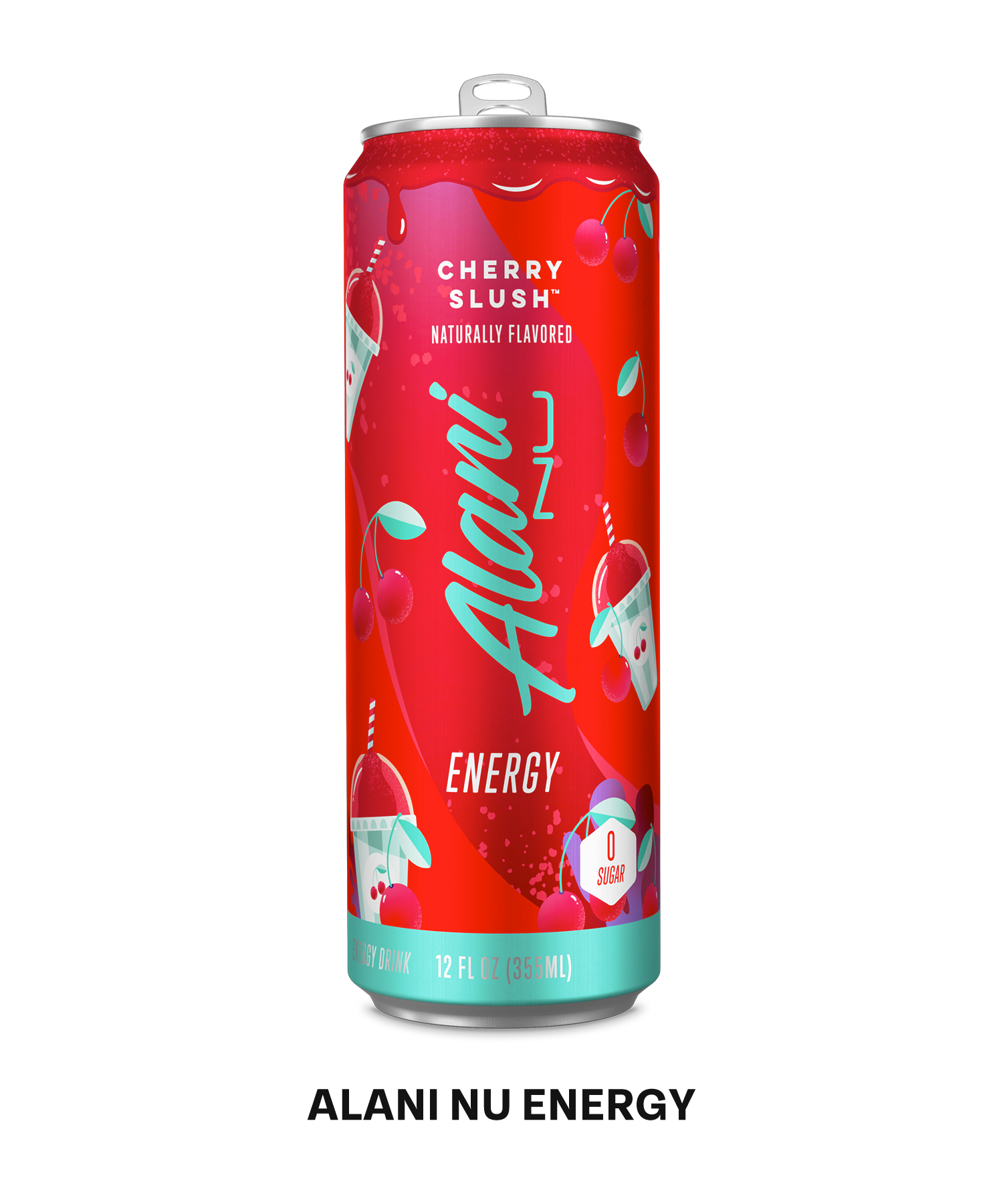 A 12oz Alani energy drink in flavor cherry slush.